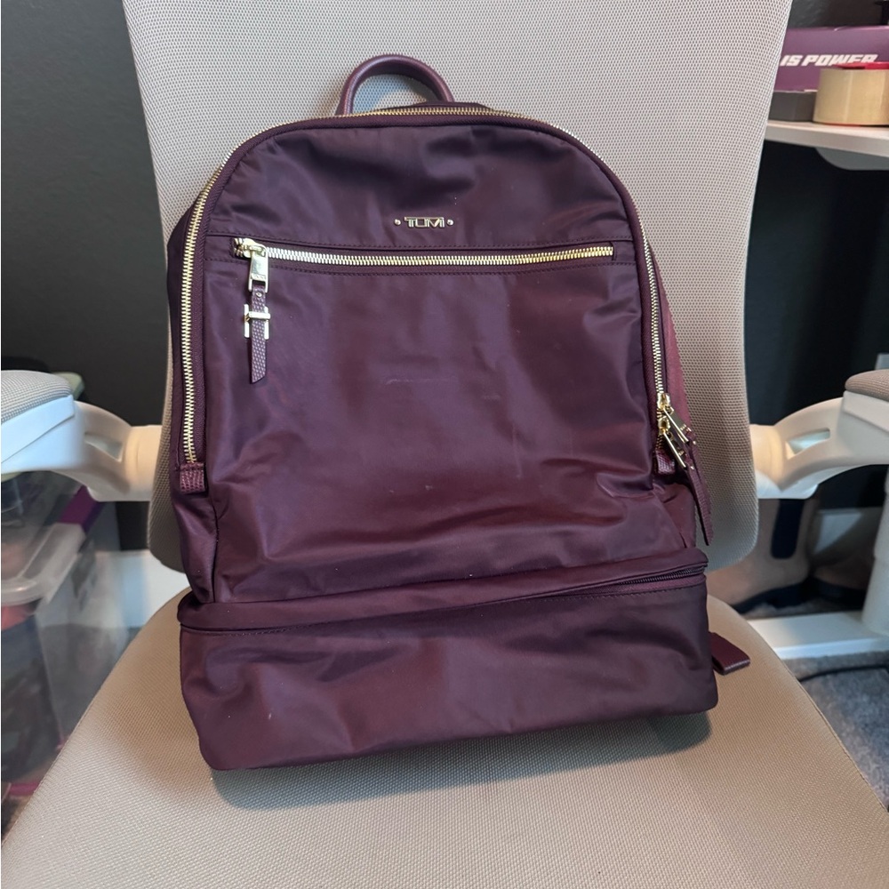 Tumi Burgundy Backpack with Gold Hardware